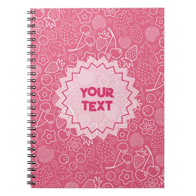 Girly Pink Berry Strawberry Cherry Modern. Anteckningsbok (Framsidan)