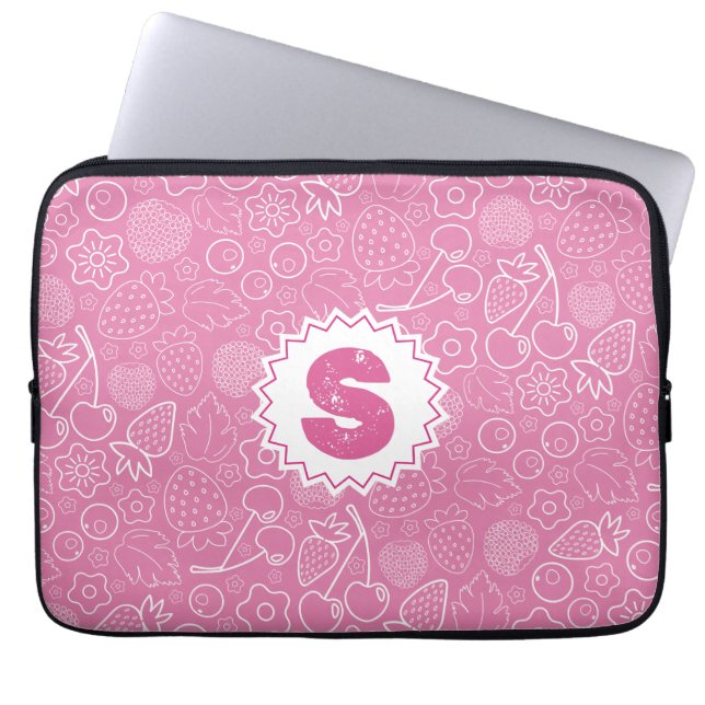 Girly Pink Berry Strawberry Cherry Modern. Laptop Fodral (Framsidan)