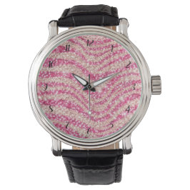 Girly Pink Blush Glitter Zebra Pattern Armbandsur