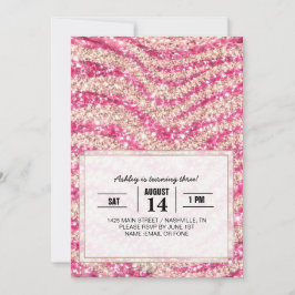 Girly Pink Blush Glitter Zebra Pattern Inbjudningar