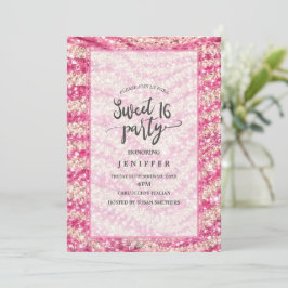 Girly Pink Blush Glitter Zebra Pattern Inbjudningar