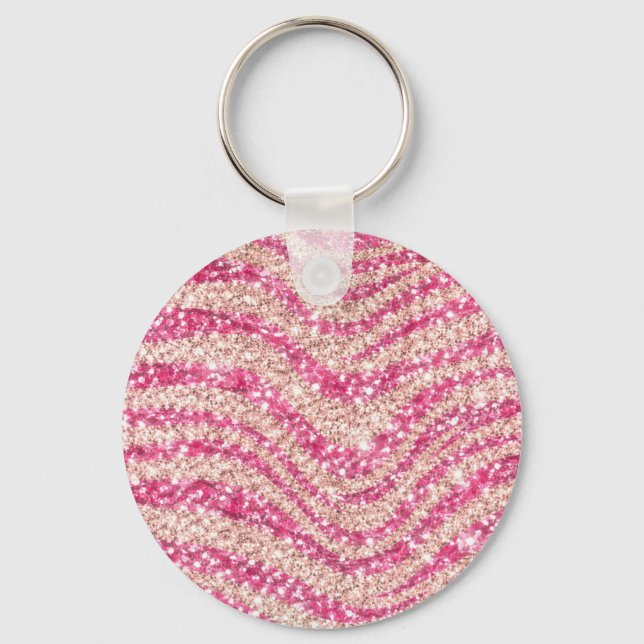 Girly Pink Blush Glitter Zebra Pattern             Nyckelring (Framsida)