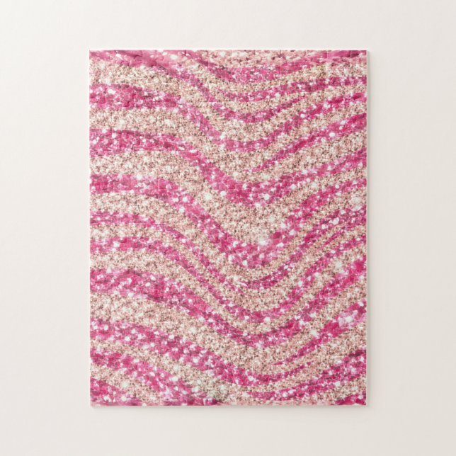 Girly Pink Blush Glitter Zebra Pattern             Pussel (Vertikal)