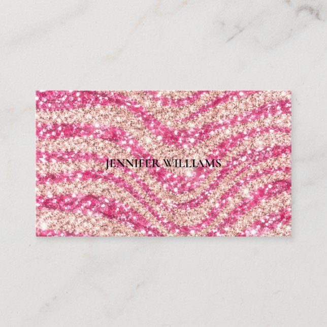 Girly Pink Blush Glitter Zebra Pattern             Visitkort (Framsida)