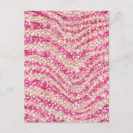 Girly Pink Blush Glitter Zebra Pattern Vykort