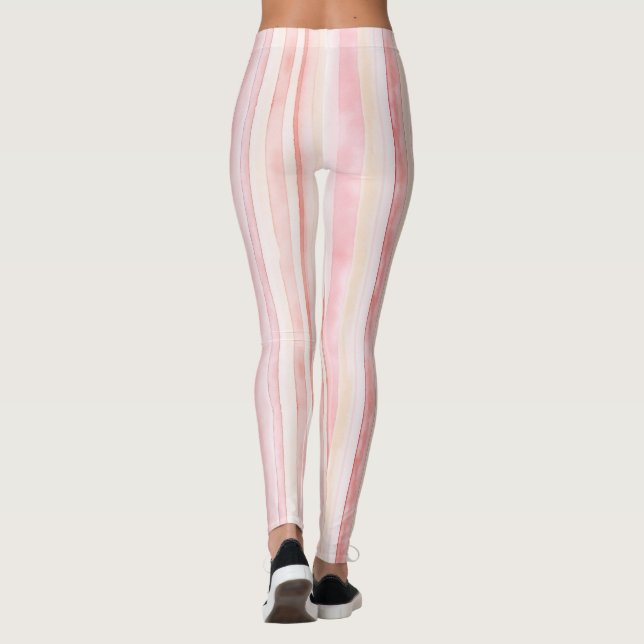 Girly Pink Blush White Stripes Leggings (Baksida)
