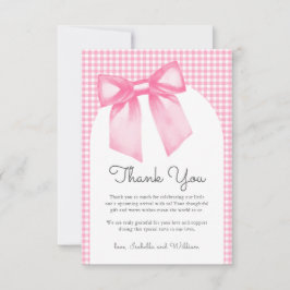 Girly Pink Bow Baby Shower Thank You Card Tack Kort