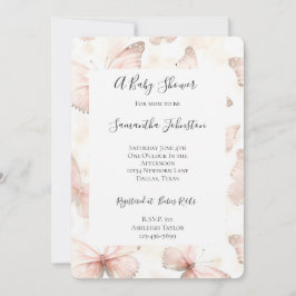 Girly Pink Butterflies Baby Shower Inbjudningar