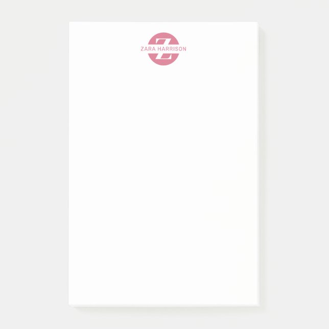 Girly Pink Circle Name Minimal Business Monogram Post-it Block (Framsida)