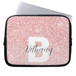 Girly Pink Glitter Sparkles Monogram Script Name Laptop Fodral