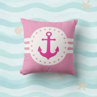 Girly Pink Nautical Anchor Throw Pillow Kudde
