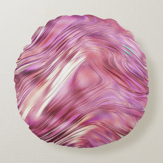 Girly Pink Pearl Rose Gold Glam Rund Kudde (Framsidan)