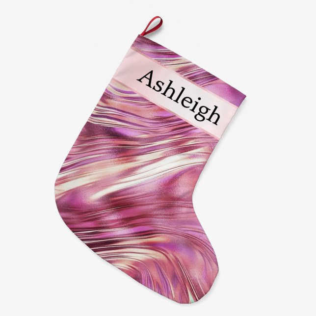 Girly Pink Pearl Rose Gold Glam Stor Julstrumpa (Framsidan (Hängande))