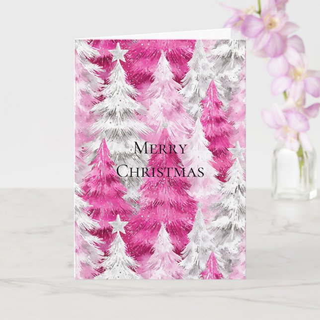 Girly Pink Silver Glam Christmas Trees  Kort (Orkide)