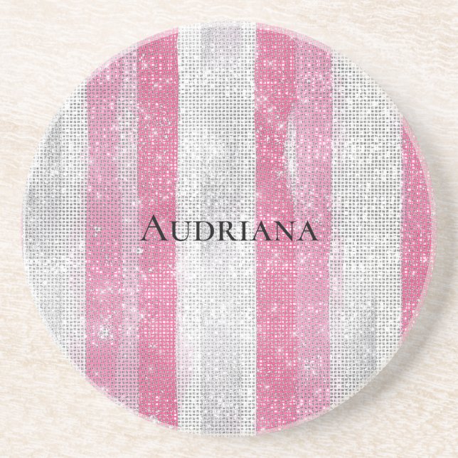 Girly Pink Silver Stripes Sparkle Christmas Underlägg (Framsidan)