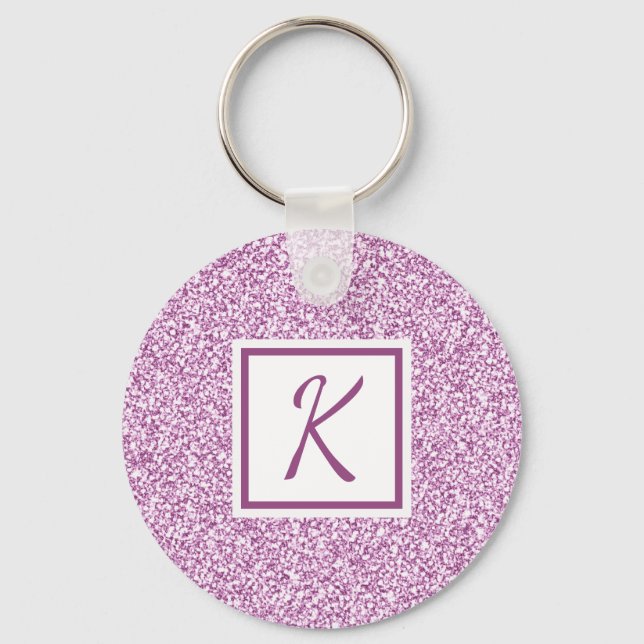 Girly Pink Sparkle Monogrammed Nyckelring (Framsida)