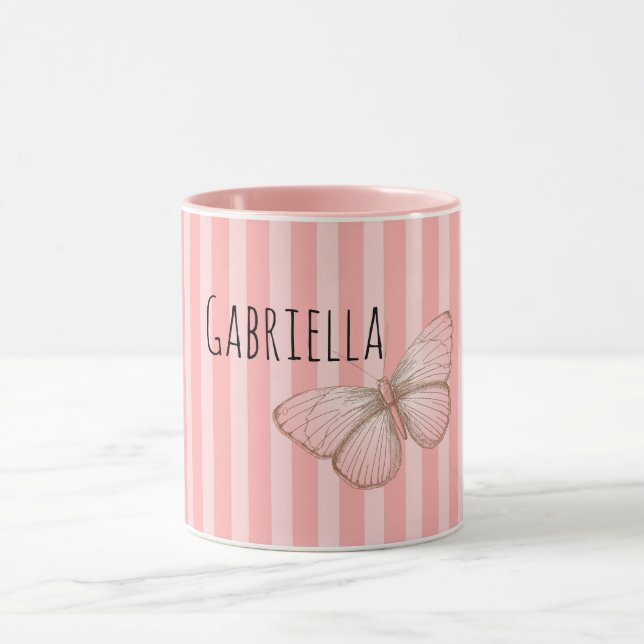Girly Pink Stripes Butterfly Mugg (Center)