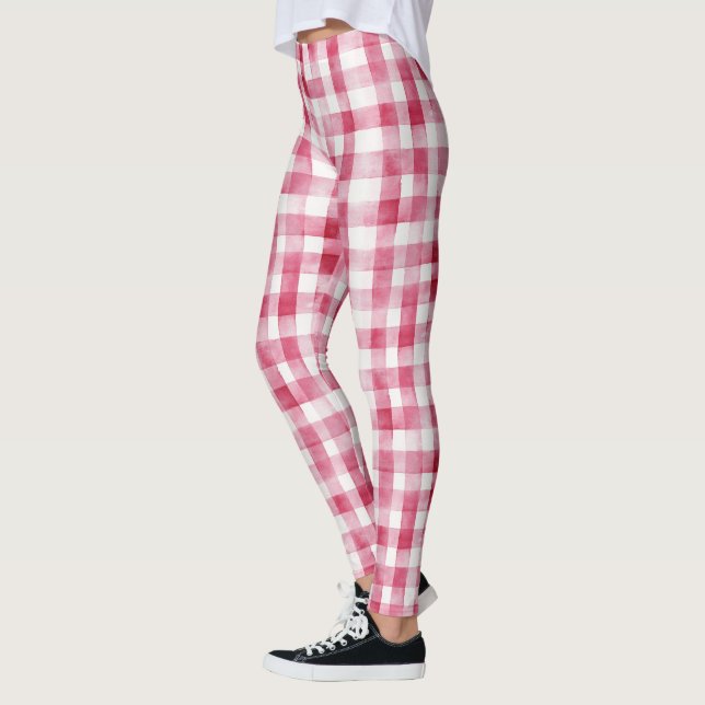  Girly Pink White Plaid Leggings (Vänster)