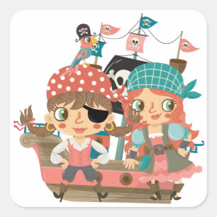Girly Pirater Fyrkantigt Klistermärke