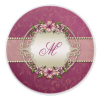 Girly Plum Blommigt och Damask Monogram