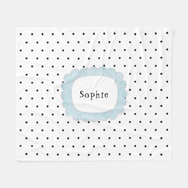 Girly Polka dots Black & White Personlig Fleecefilt (Framsidan (Horisontell))