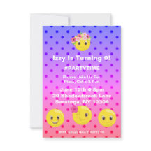 Girly Polkadot Emoji Birthday-inbjudan