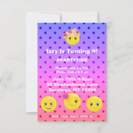 Girly Polkadot Emoji Birthday-inbjudan Inbjudningar
