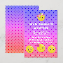 Girly Polkadot Emoji Birthday-inbjudan Inbjudningar