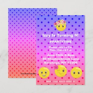 Girly Polkadot Emoji Birthday-inbjudan Inbjudningar