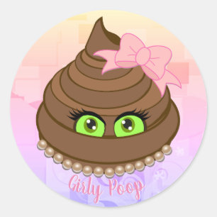 Girly Poop Emoji Runt Klistermärke