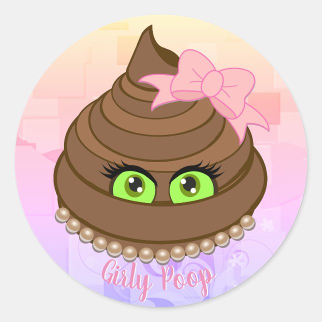 Girly Poop Emoji Runt Klistermärke (Framsida)