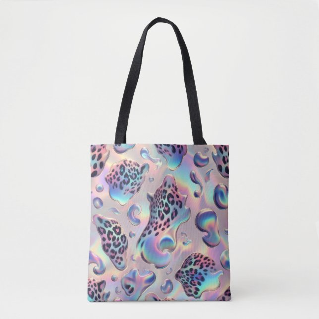 Girly Posh Leopard Print Opal Tote Bag Tygkasse (Framsida)