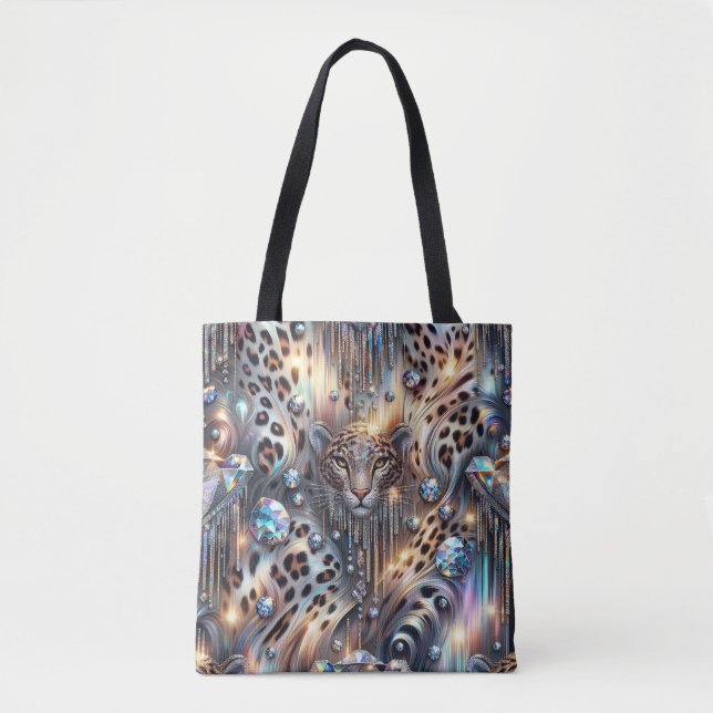 Girly Posh Leopard Print Opal Tote Bag Tygkasse (Framsida)