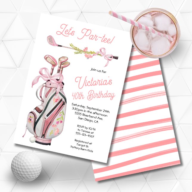 Girly Preppy Golf Födelsedagsfest Inbjudningar (Skapare uppladdad)
