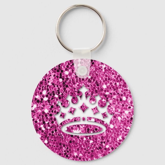 Girly Princess Krona på Rosa Glitter Titta Nyckelring (Framsida)