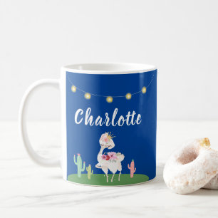 Girly Princess Llama Blommigt Cactus Kids Kaffemugg