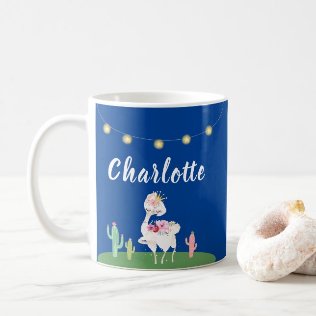 Girly Princess Llama Blommigt Cactus Kids Kaffemugg (Med munk)