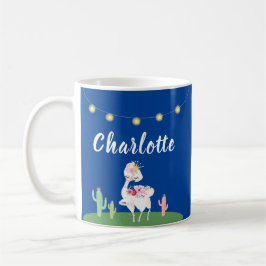 Girly Princess Llama Blommigt Cactus Kids Kaffemugg