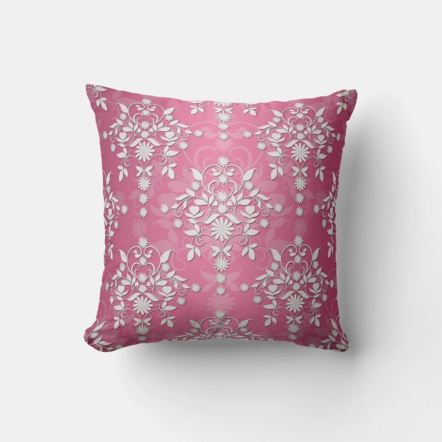 Girly Princess Rosa Daisy Damask Kudde (Framsida)