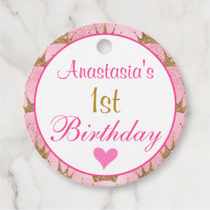 Girly Princess Rosa och Guld Glitter 1:a födelseda Gåvor Etiketter