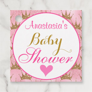 Girly Princess Rosa och Guld Glitter Baby Shower Gåvor Etiketter