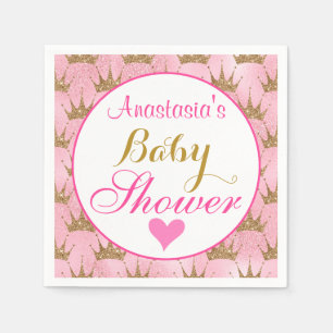 Girly Princess Rosa och Guld Glitter Baby Shower Pappersservett