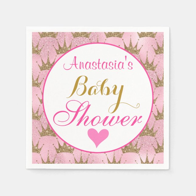 Girly Princess Rosa och Guld Glitter Baby Shower Pappersservett (Framsidan)