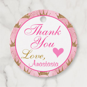 Girly Princess Rosa och Guld Glitter Tack Gåvor Etiketter