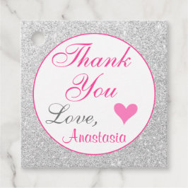 Girly Princess Rosa och Silver Glitter Tack Gåvor Etiketter