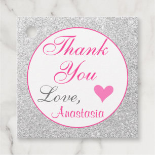 Girly Princess Rosa och Silver Glitter Tack Gåvor Etiketter