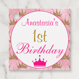 Girly Princess Shock rosa Guld Glitter 1:a födelse Gåvor Etiketter