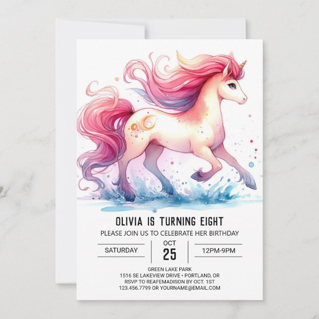 Girly Printable Horse Birthday Inbjudningar (Framsida)
