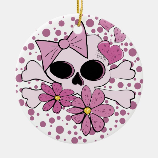 Girly Punk Skull Julgransprydnad Keramik (Framsidan)