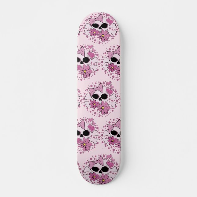 Girly Punk Skull Old School Skateboard Bräda 21,6 Cm (Framsida)